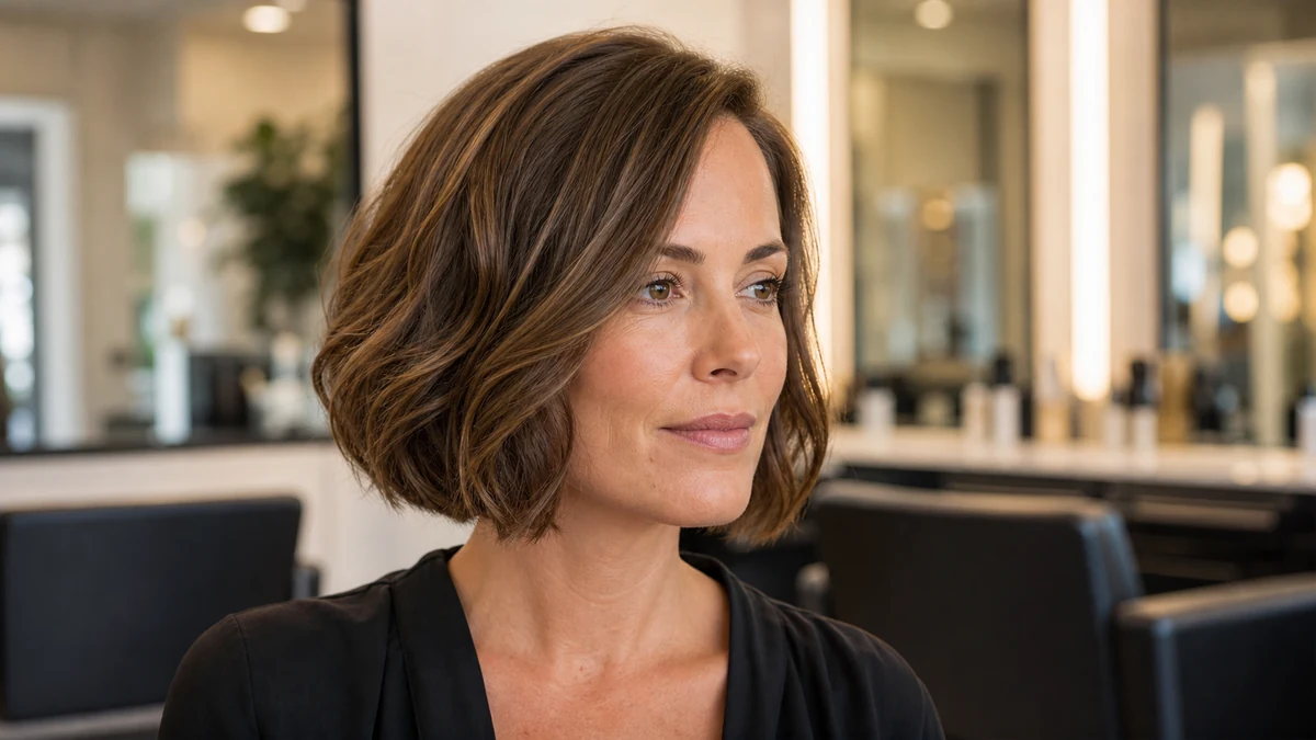 Rounded bob with side part and subtle waves for a rectangle face shape