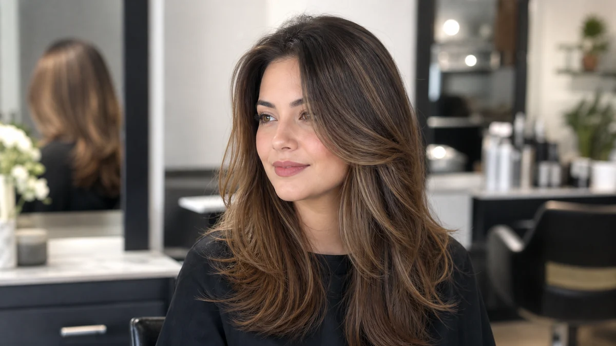 best hairstyles for round face long layers with side-swept pieces