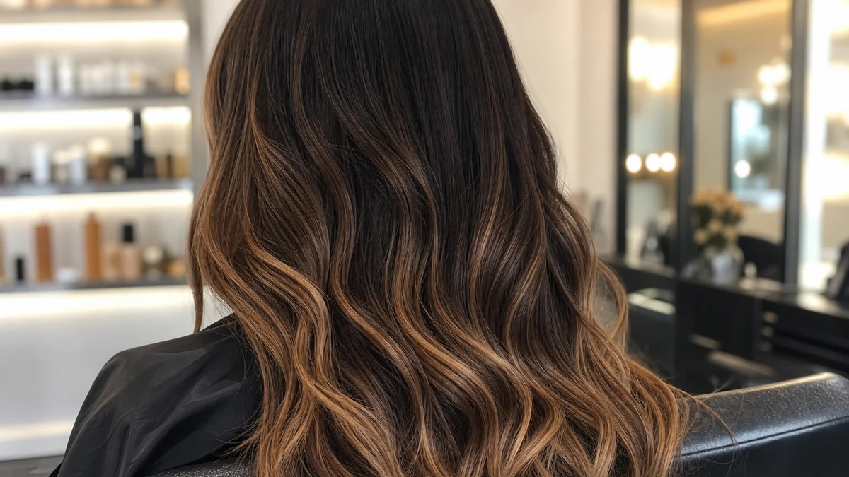 Caramel brunette balayage waves from the back