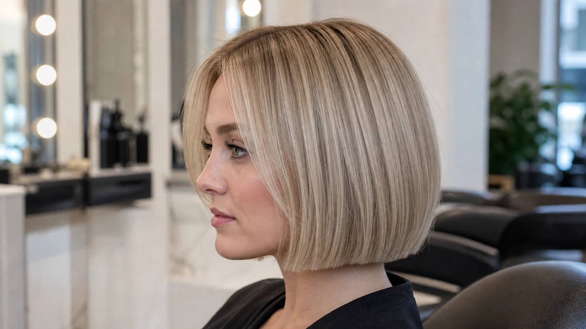 Cool beige blonde blunt bob