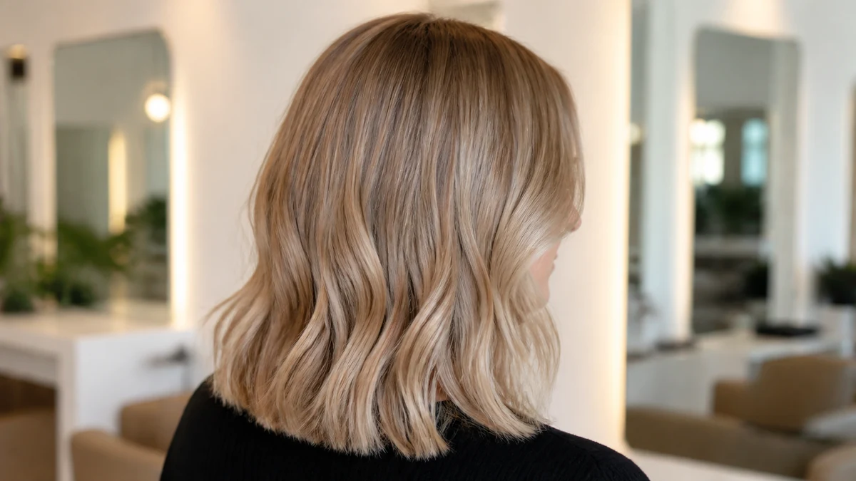 Neutral beige blonde shoulder-length hair