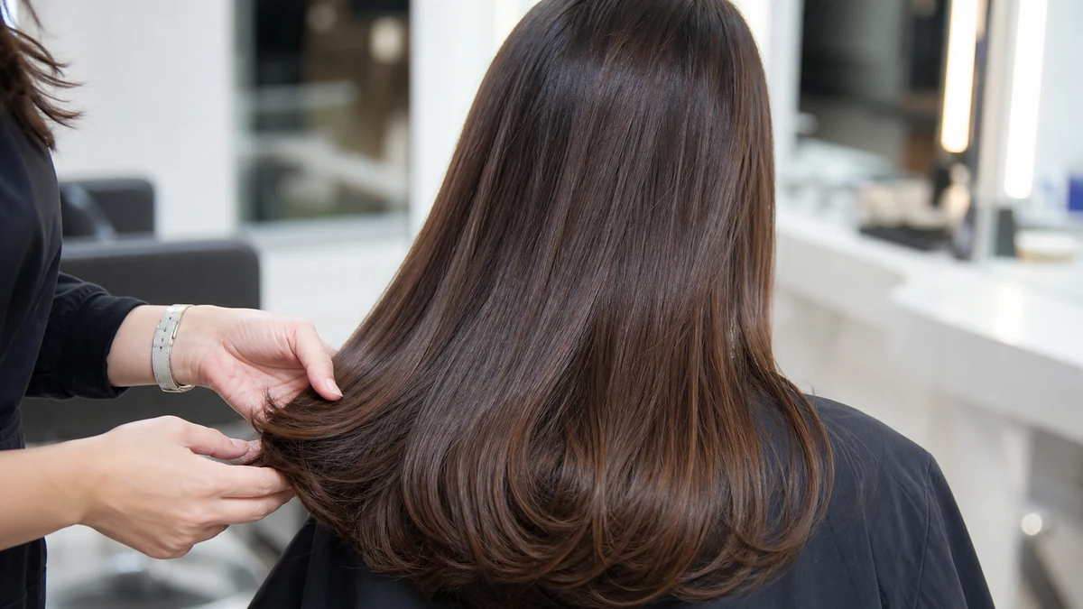 Stylist checking freshly colored hair ends