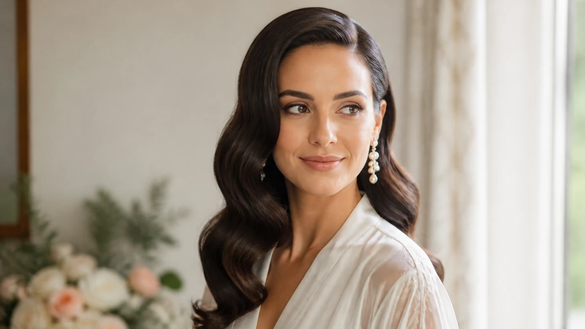 side parted Hollywood waves wedding hairstyle for long face shape