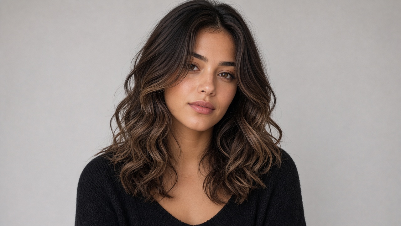 Face-framing mocha balayage on a soft wave